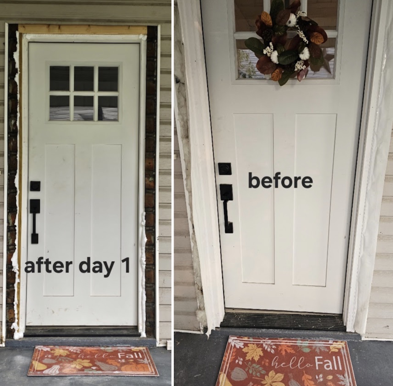 Front door installation before and after by Flatcap Handyman